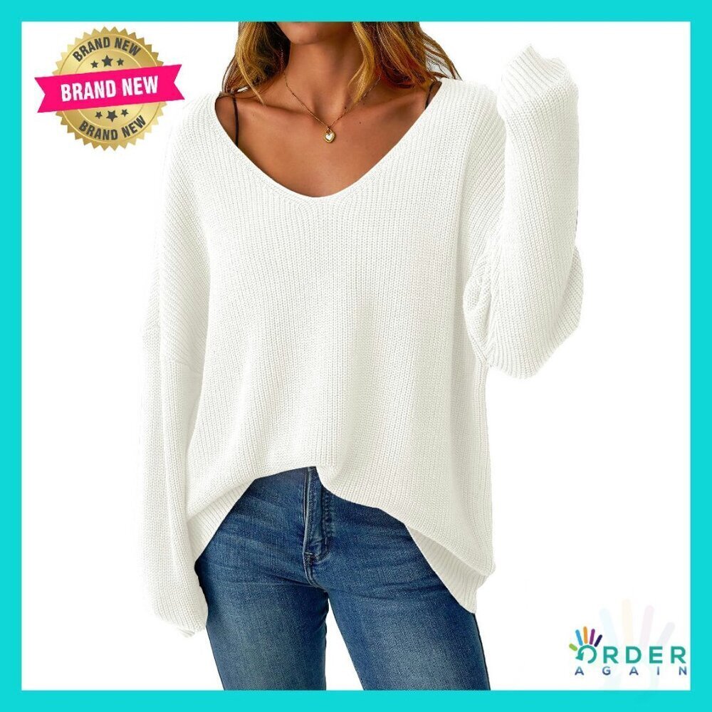 Oversized V Neck Pullover Sweater Chunky Knit Loose Fit Chic Fall Winter